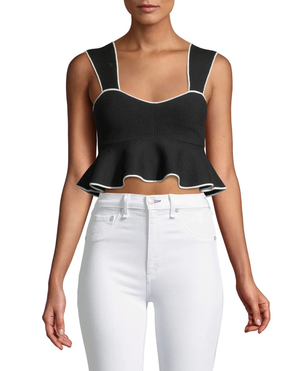Club Monaco Nuru Sleeveless Cropped Knitted Flounce Top