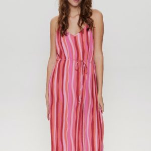 Vestido largo ondas verticales rosas