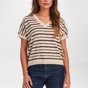 Jersey de manga corta con rayas marrones