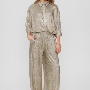 Pantalón ancho fluido lunares dorados