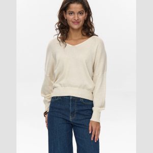 Jersey cuello pico crudo con brillo