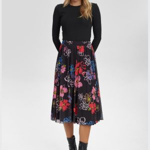 Falda midi con estampado floral
