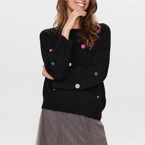Jersey de punto negro con lunares bordados