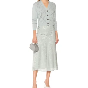 ALEXA CHUNG Icy Blue Floral Satin Midi Skirt