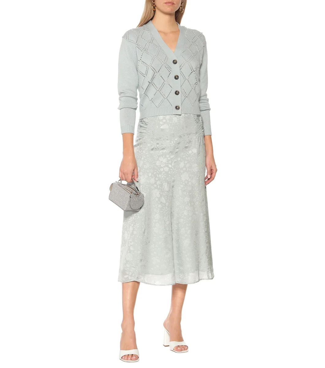 ALEXA CHUNG Icy Blue Floral Satin Midi Skirt - Imagen 2