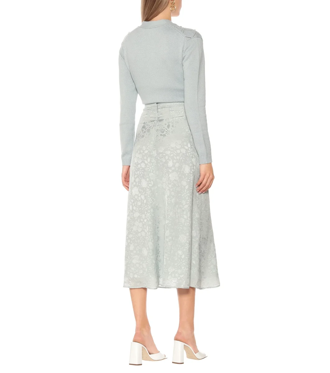 ALEXA CHUNG Icy Blue Floral Satin Midi Skirt - Imagen 3