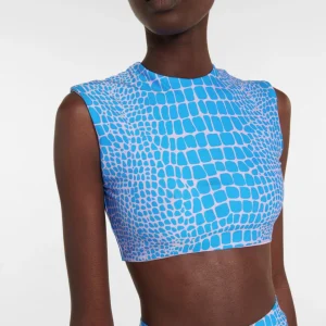 ALEX PERRY Caine Blue Animal Printed Crop Top