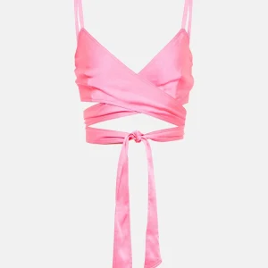 PALM ANGELS Pink Satin Crop Wrap Tie Top