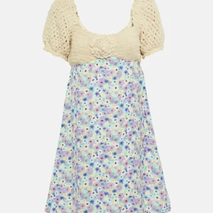 Rixo London Crochet Floral Print Mini Dress