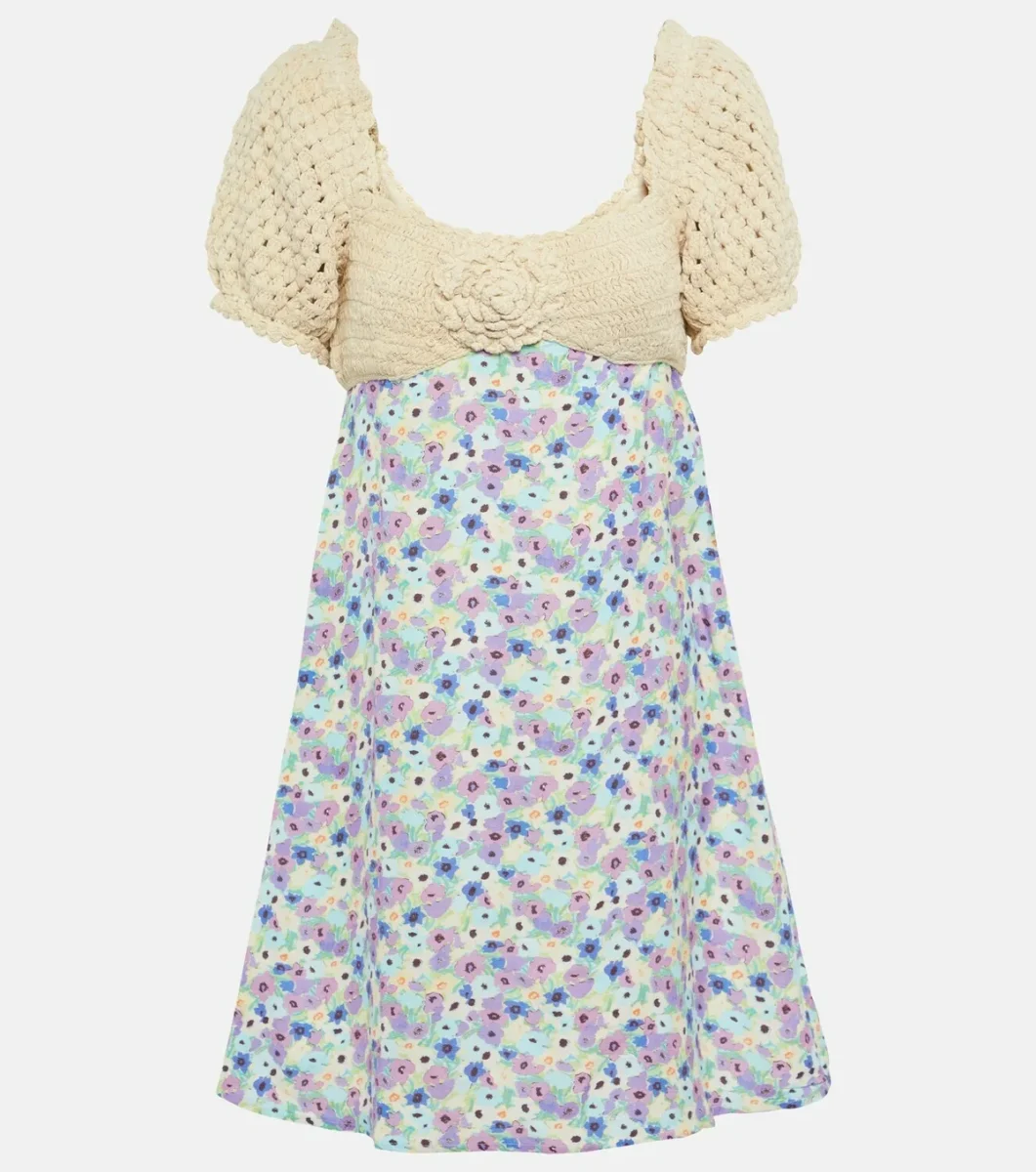 Rixo London Crochet Floral Print Mini Dress