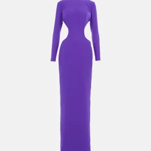 MONOT Cut Out Sides Backless High Neck Slit Leg Purple Crêpe Gown