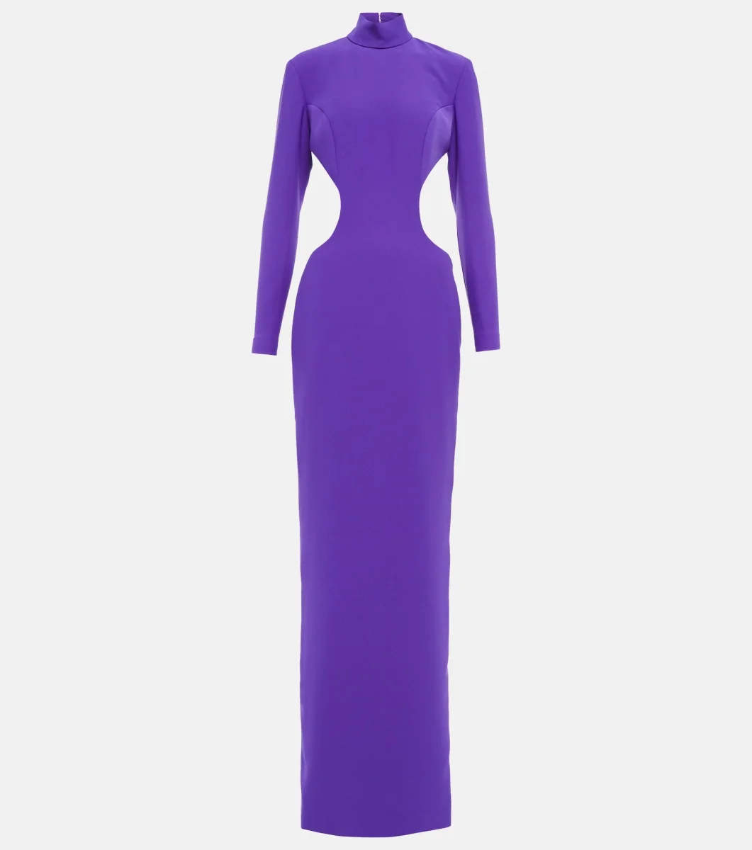 MONOT Cut Out Sides Backless High Neck Slit Leg Purple Crêpe Gown