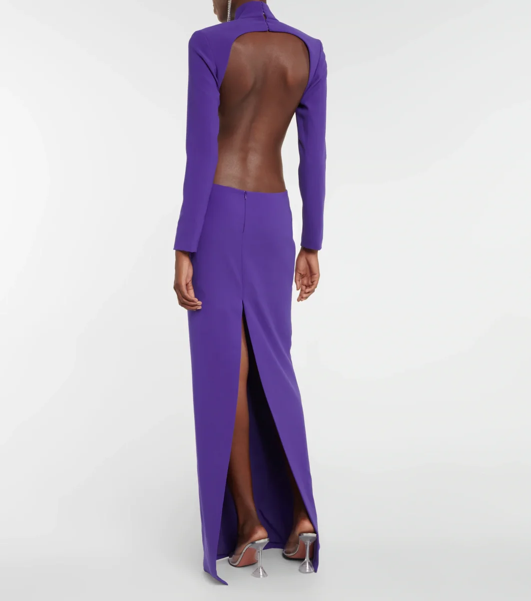 MONOT Cut Out Sides Backless High Neck Slit Leg Purple Crêpe Gown - Imagen 8