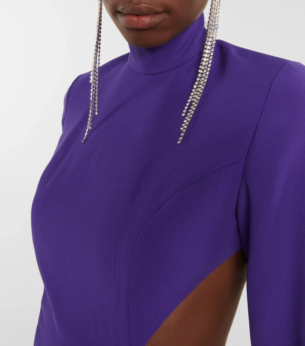 MONOT Cut Out Sides Backless High Neck Slit Leg Purple Crêpe Gown - Imagen 9