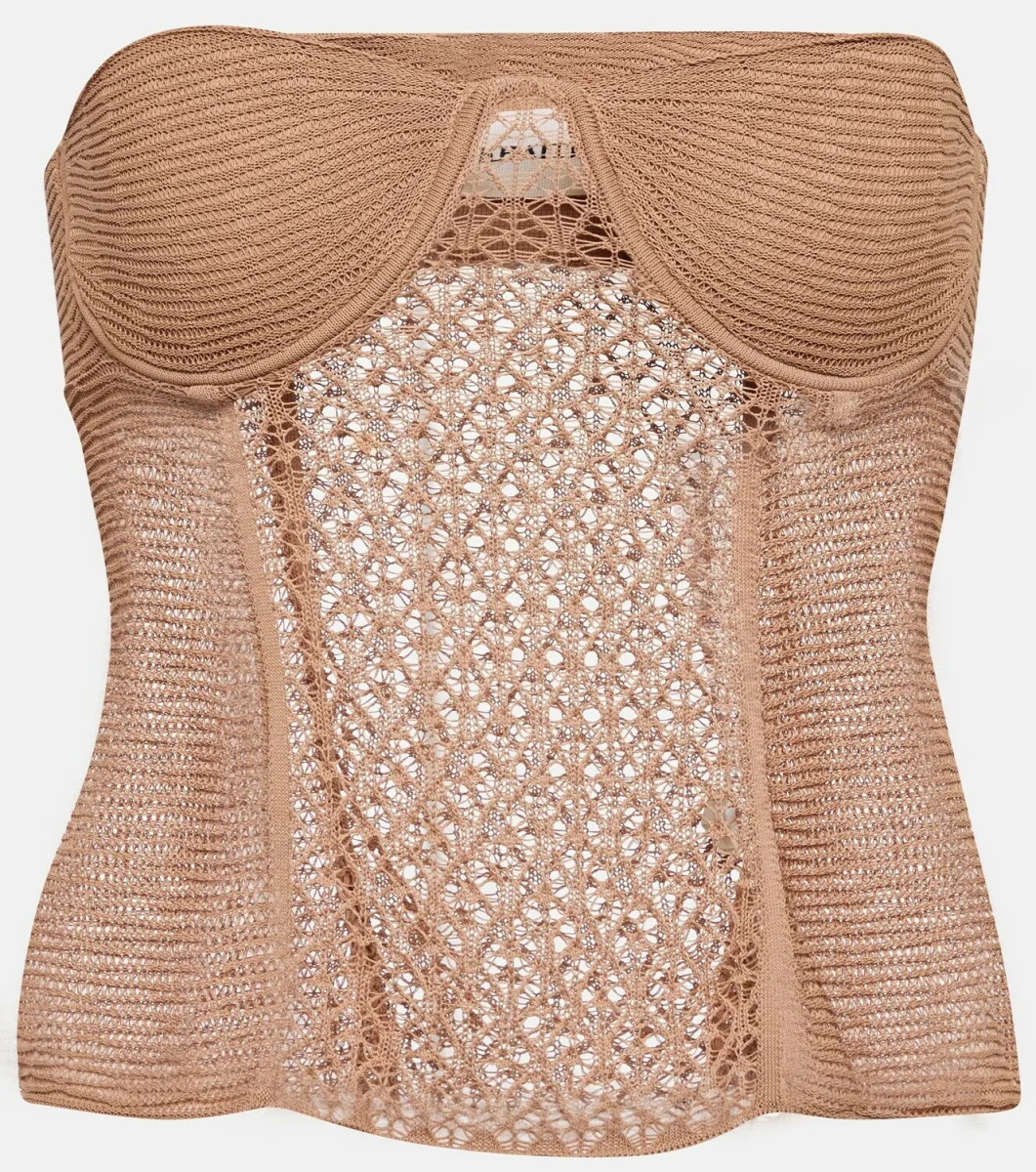 KHAITE The Lori Lace Knit Brown Bustier Top - Imagen 3