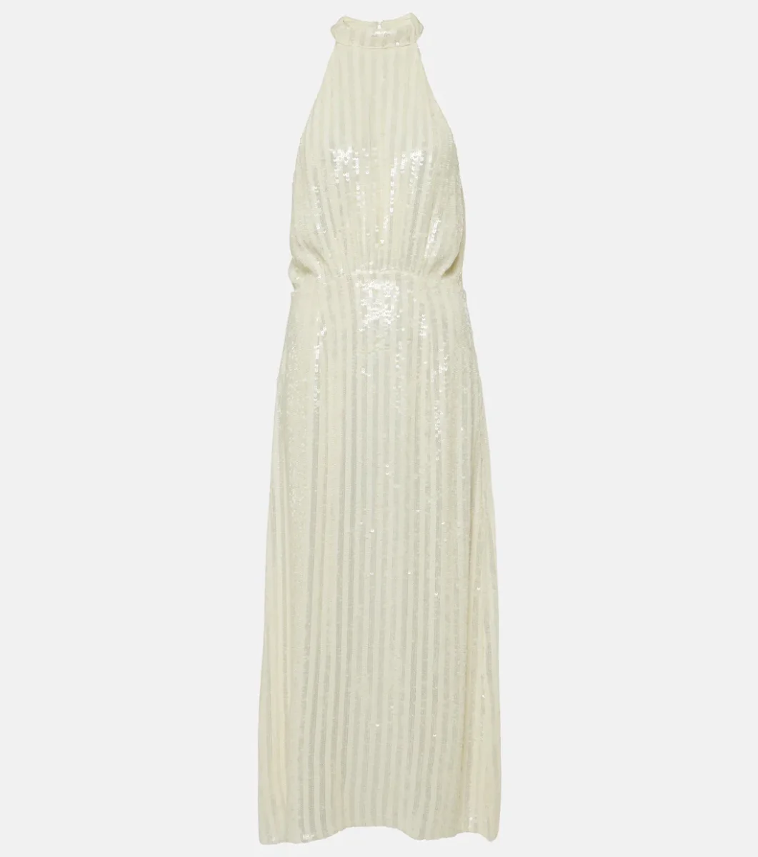 Rixo London Bridal White Vivienne High Neck Sequinned Sleeveless Dress - Imagen 6
