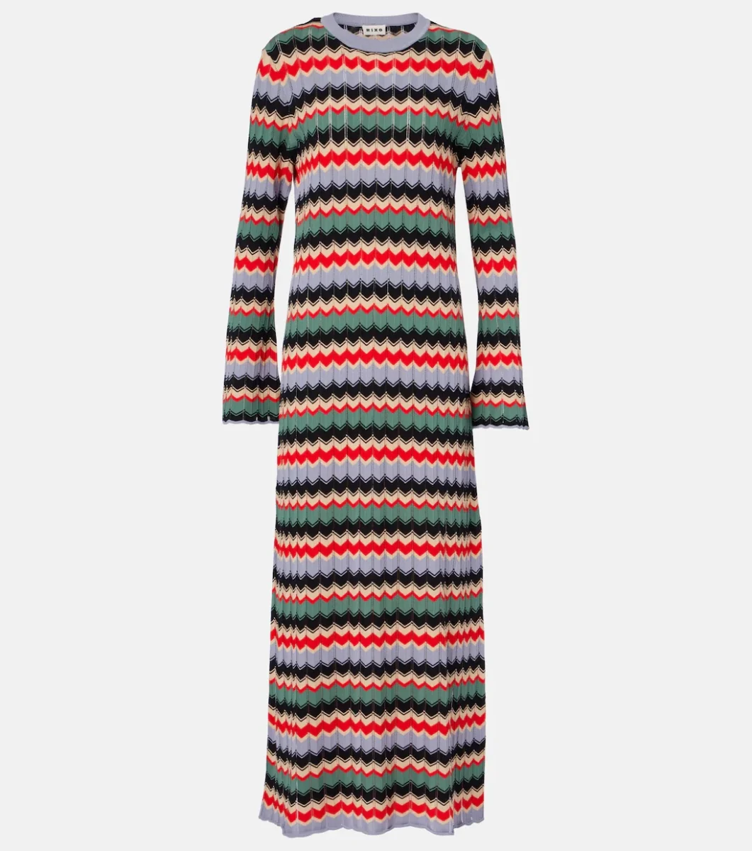 Rixo London Chevron Jacquard Knit Midi Dress