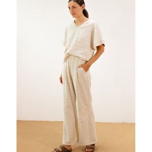 Pantalón crudo cuadros azules