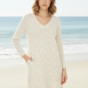 Pain De Sucre Foam White French Lace Long Sleeve Coverup Beach Dress in Whitney