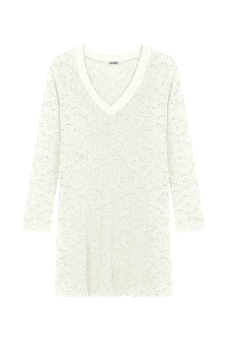 Pain De Sucre Foam White French Lace Long Sleeve Coverup Beach Dress in Whitney - Imagen 3