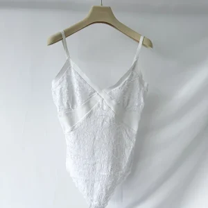 Pain De Sucre White Lace Camisole Thong Bodysuit Top in Alona