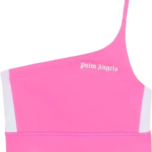 PALM ANGELS Pink White One Shoulder Crop Top