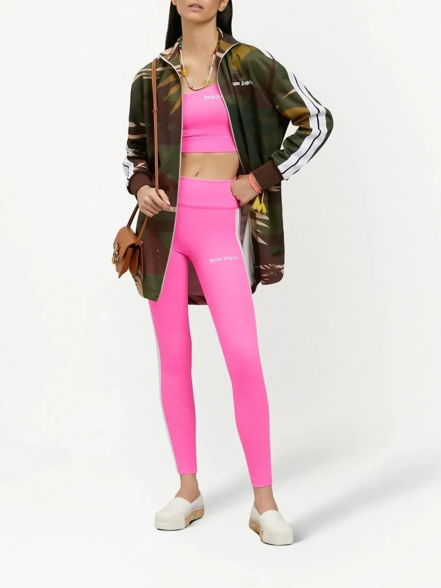 PALM ANGELS Pink White One Shoulder Crop Top - Imagen 7