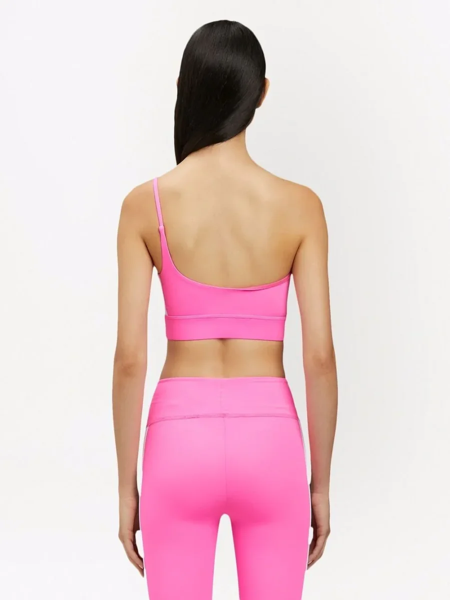 PALM ANGELS Pink White One Shoulder Crop Top - Imagen 4