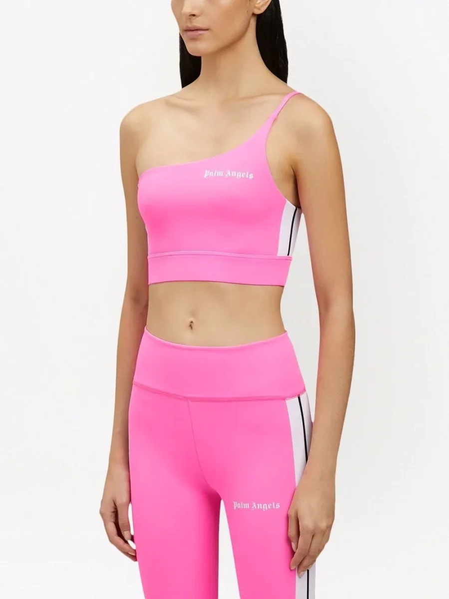 PALM ANGELS Pink White One Shoulder Crop Top - Imagen 5