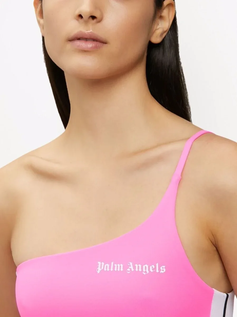 PALM ANGELS Pink White One Shoulder Crop Top - Imagen 3