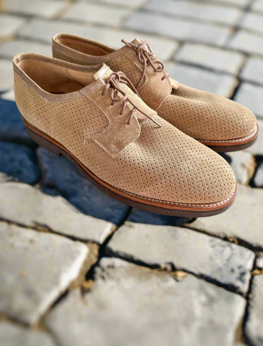 Private White V.C X Grenson Williams Perforated Suede Derby Shoe In Mushroom Brown