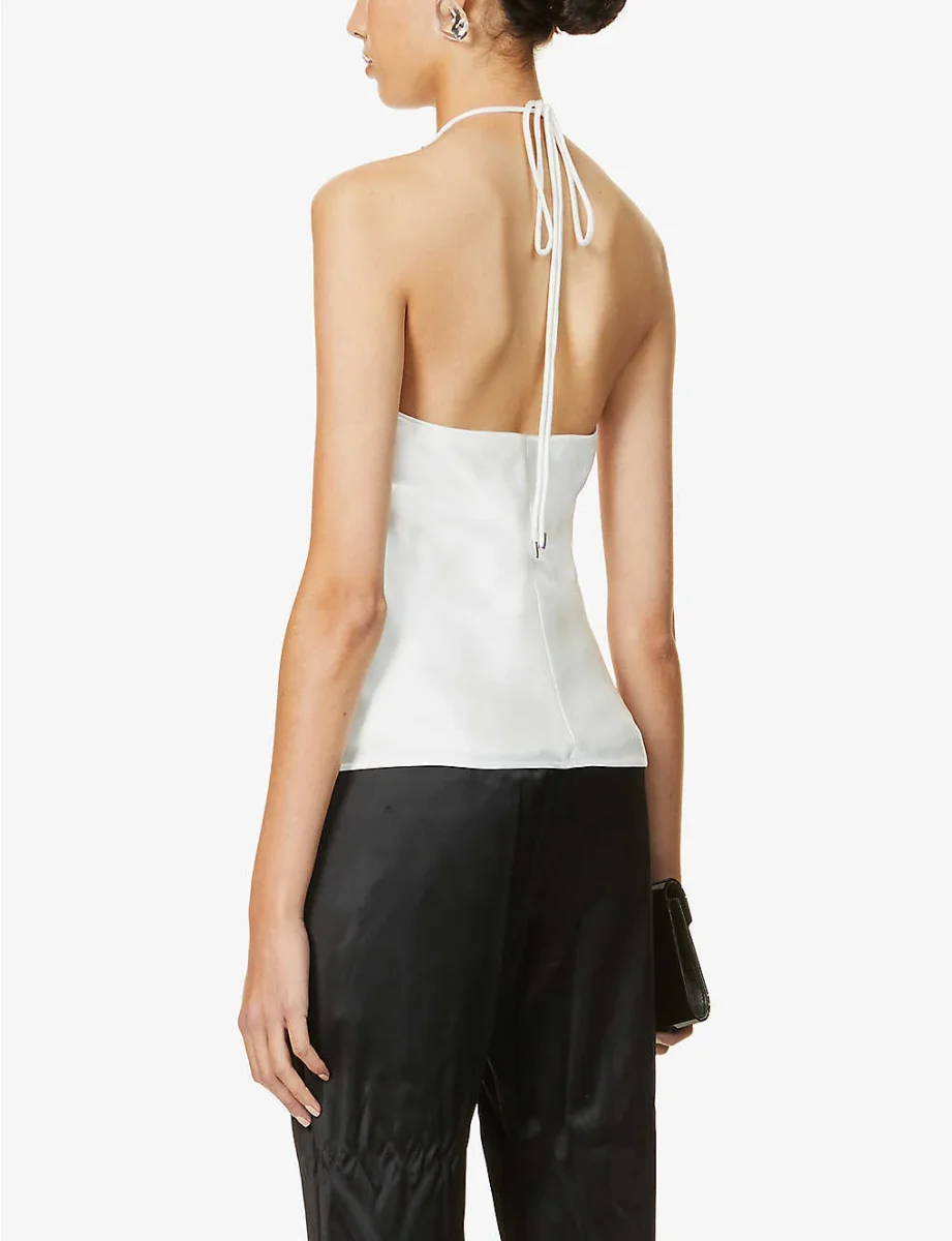GALVAN LONDON Bari Halter Satin White Top - Imagen 9