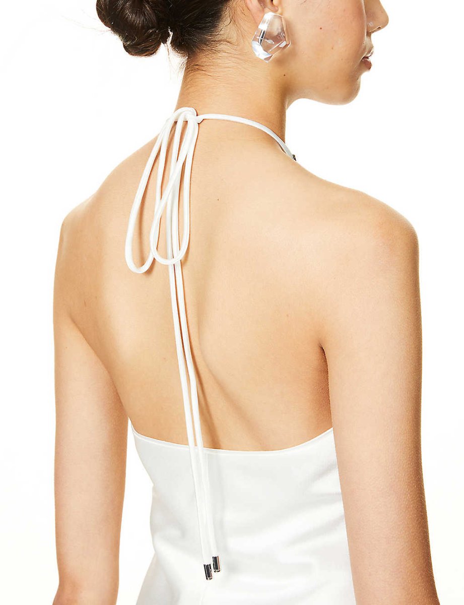GALVAN LONDON Bari Halter Satin White Top - Imagen 8