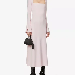 16ARLINGTON Leith Leather Buckle Detail Strap Pink Midi Dress