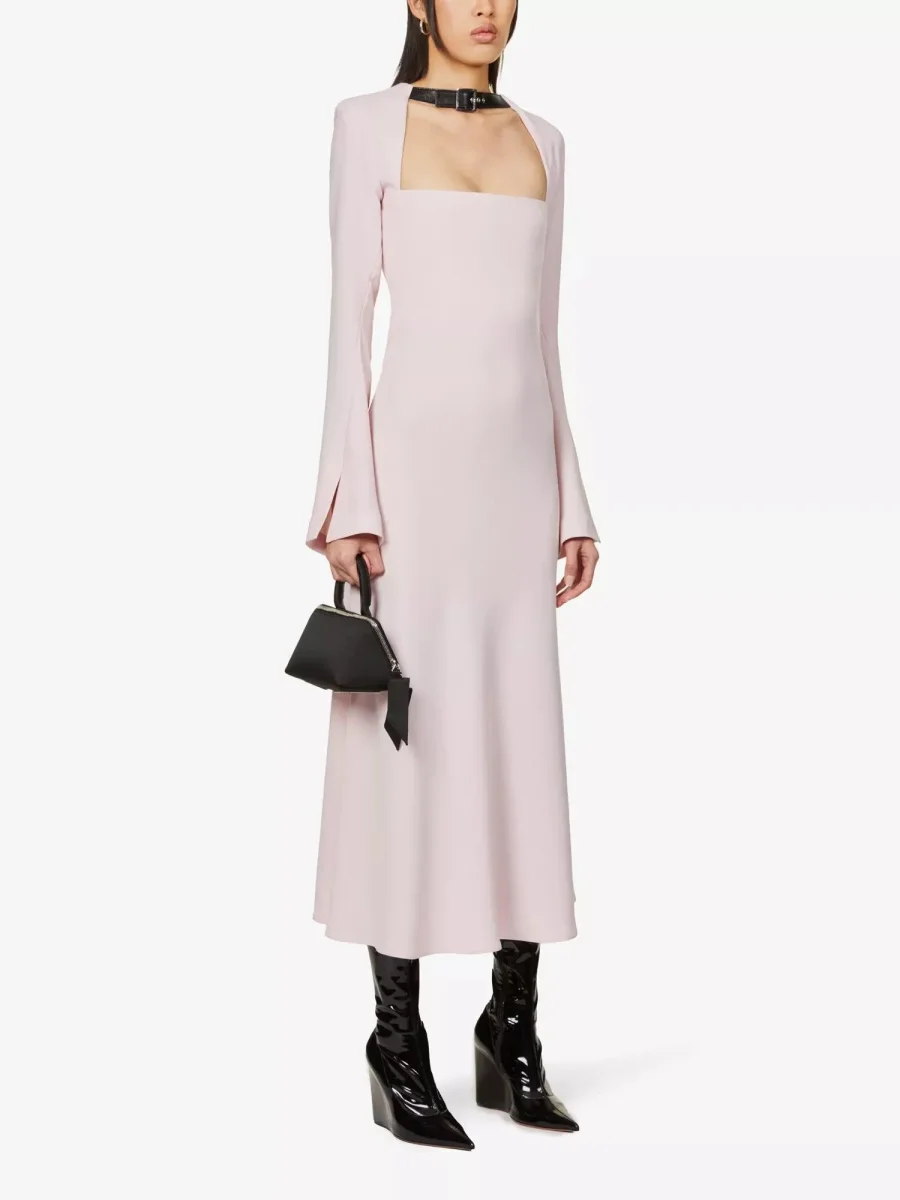 16ARLINGTON Leith Leather Buckle Detail Strap Pink Midi Dress