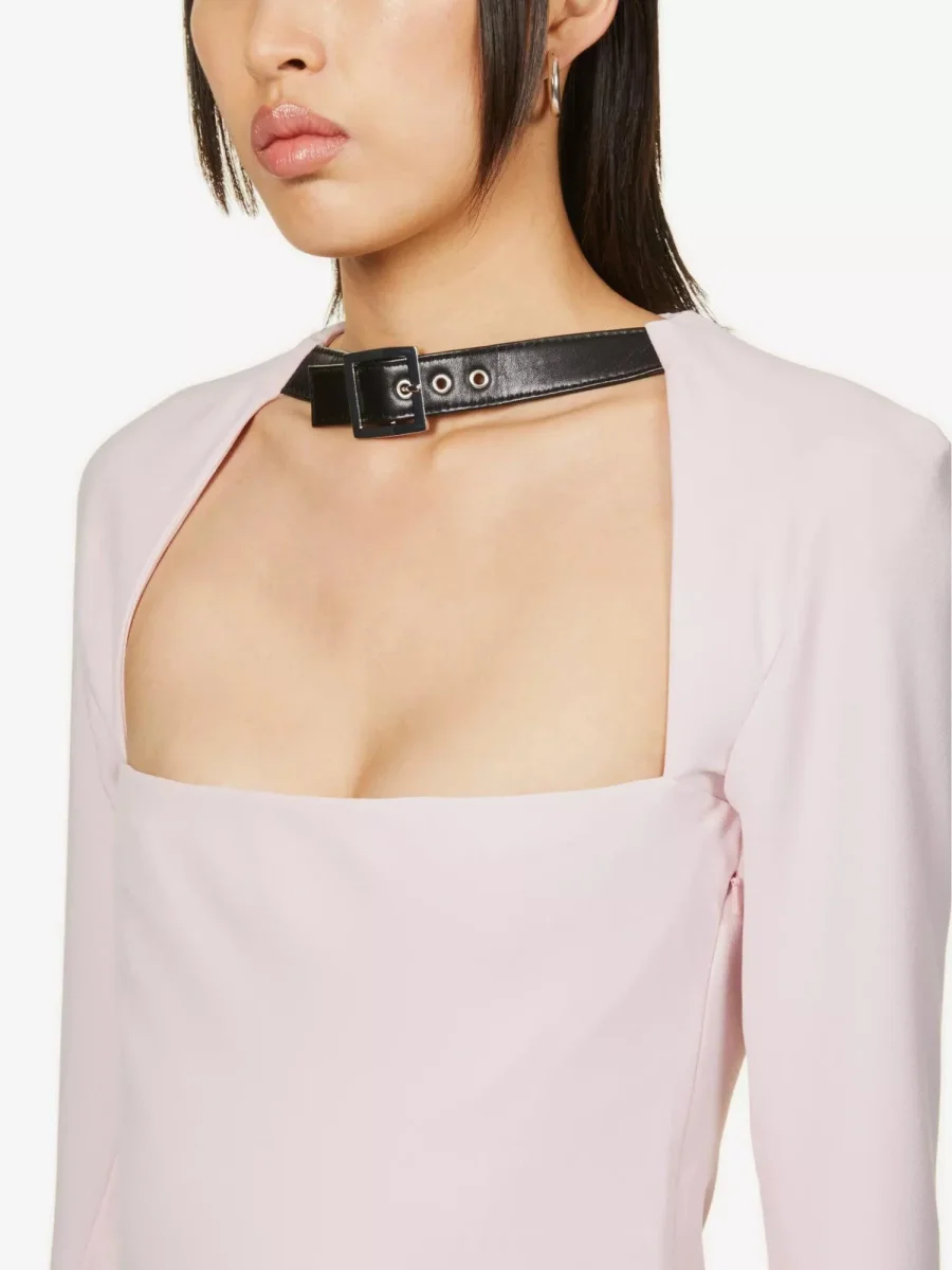 16ARLINGTON Leith Leather Buckle Detail Strap Pink Midi Dress - Imagen 4