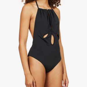 SELF-PORTRAIT Black Cut-Out Halterneck Swimsuit