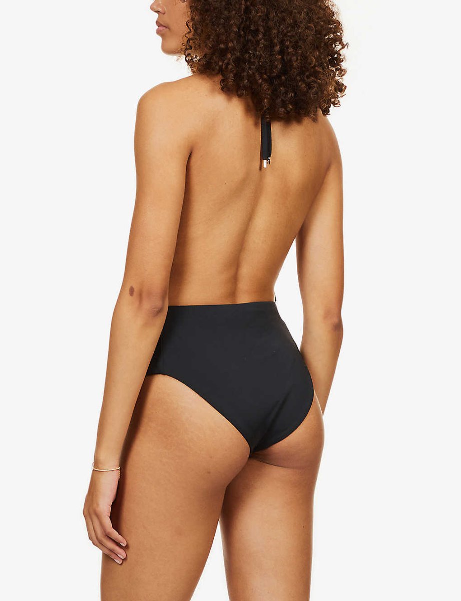 SELF-PORTRAIT Black Cut-Out Halterneck Swimsuit - Imagen 5