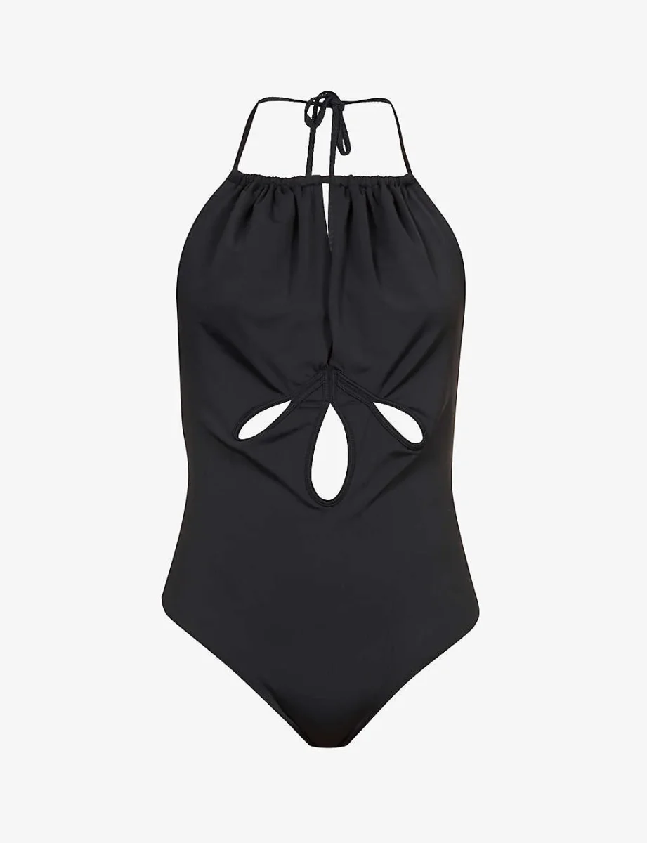 SELF-PORTRAIT Black Cut-Out Halterneck Swimsuit - Imagen 7