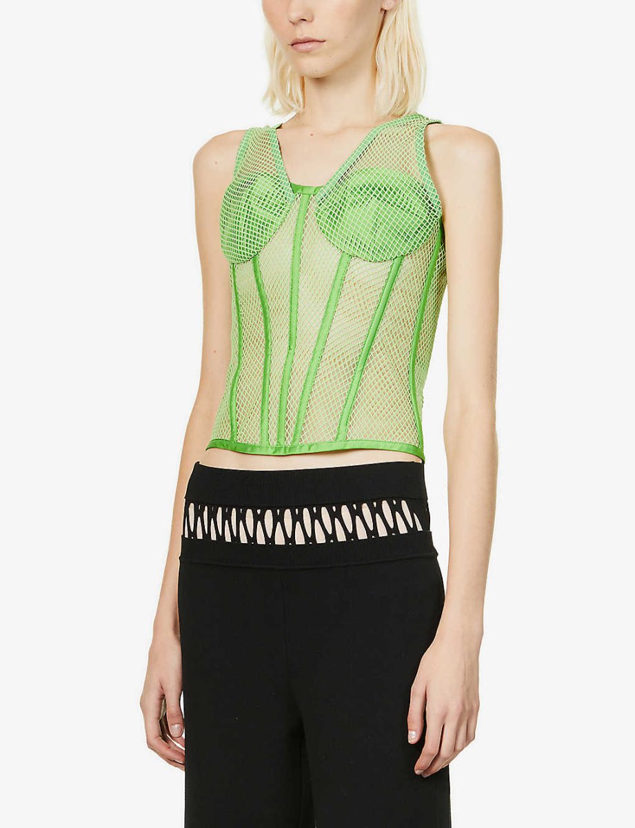 Rozie Corsets Mesh Stretch Woven Corset in Green - Imagen 4