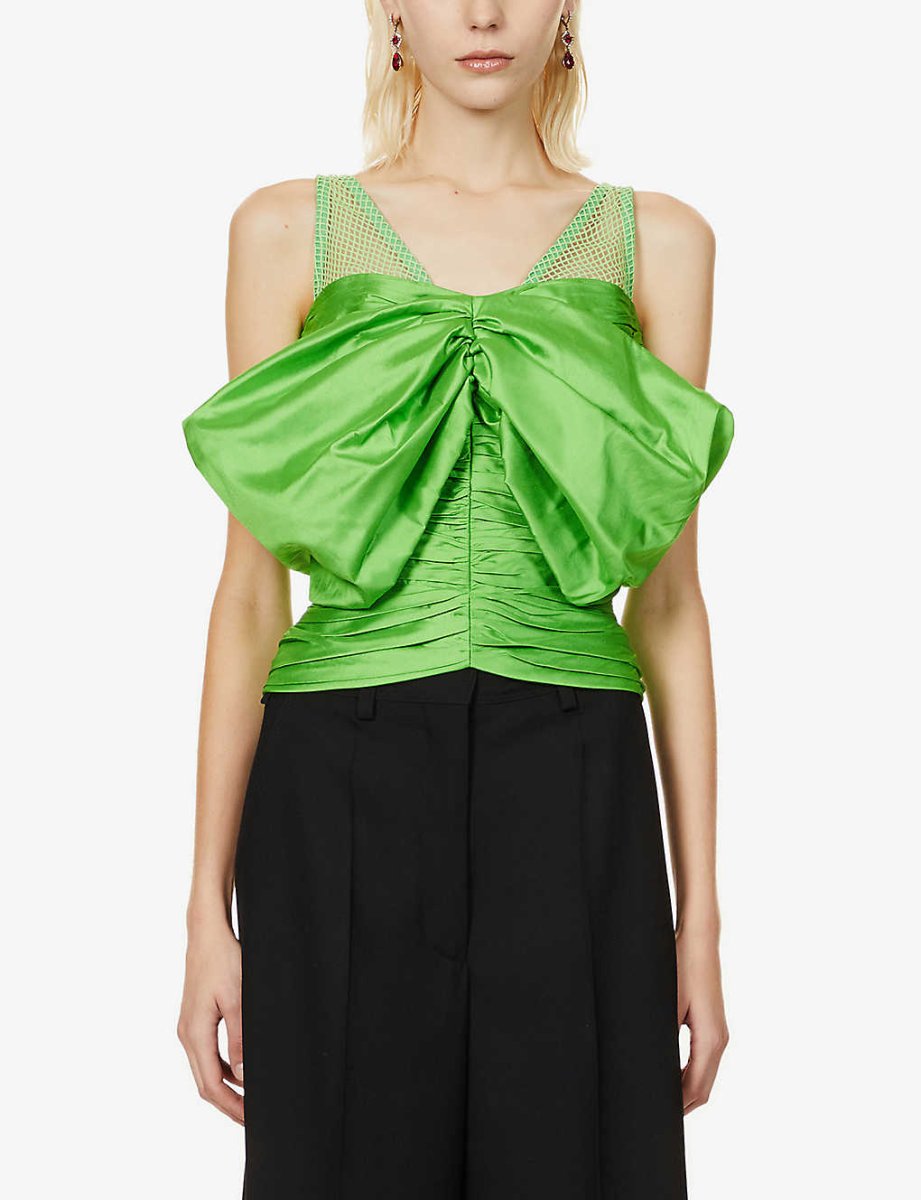 Rozie Corsets Off Shoulder Silk Blend Corset Top in Green - Imagen 3