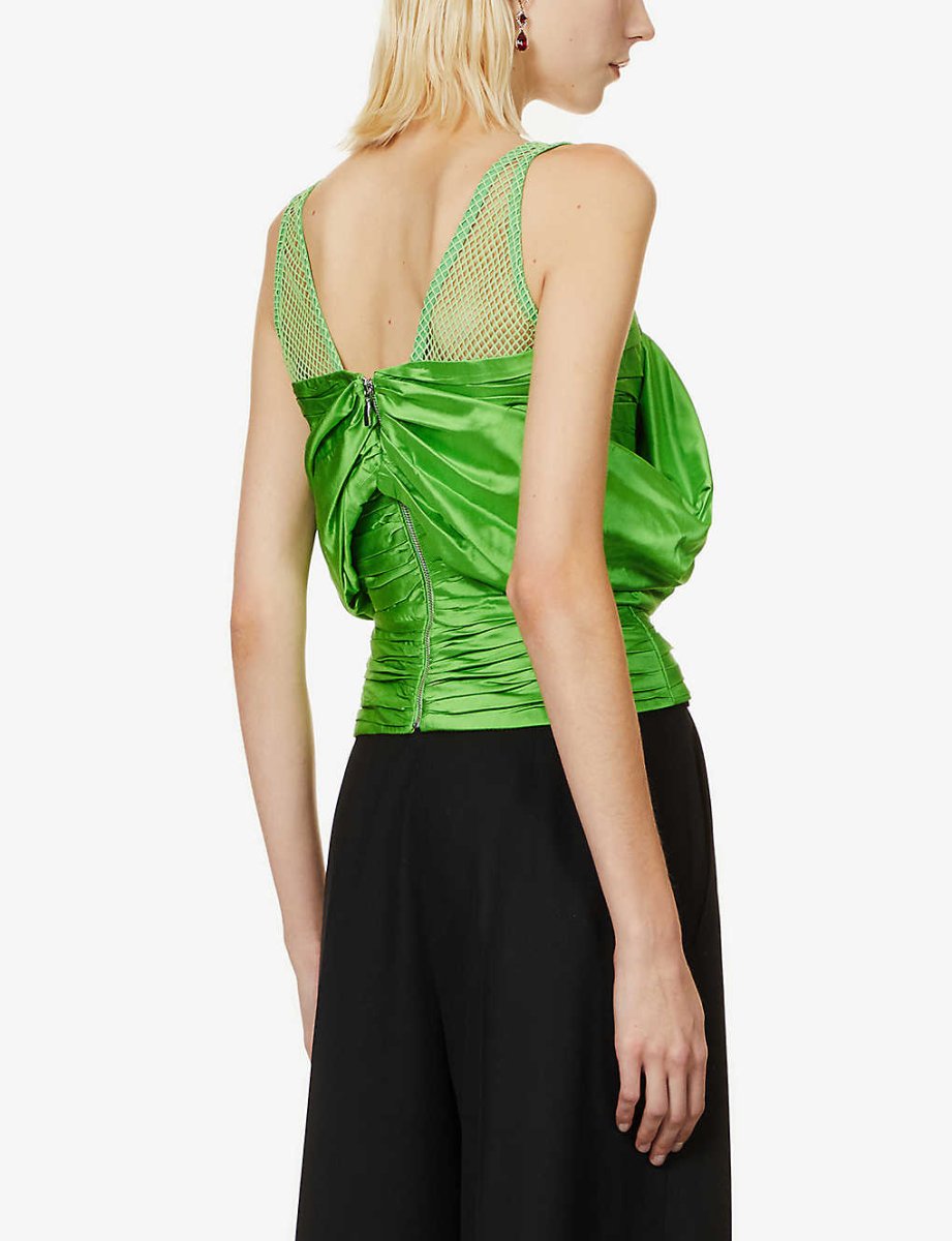 Rozie Corsets Off Shoulder Silk Blend Corset Top in Green - Imagen 5