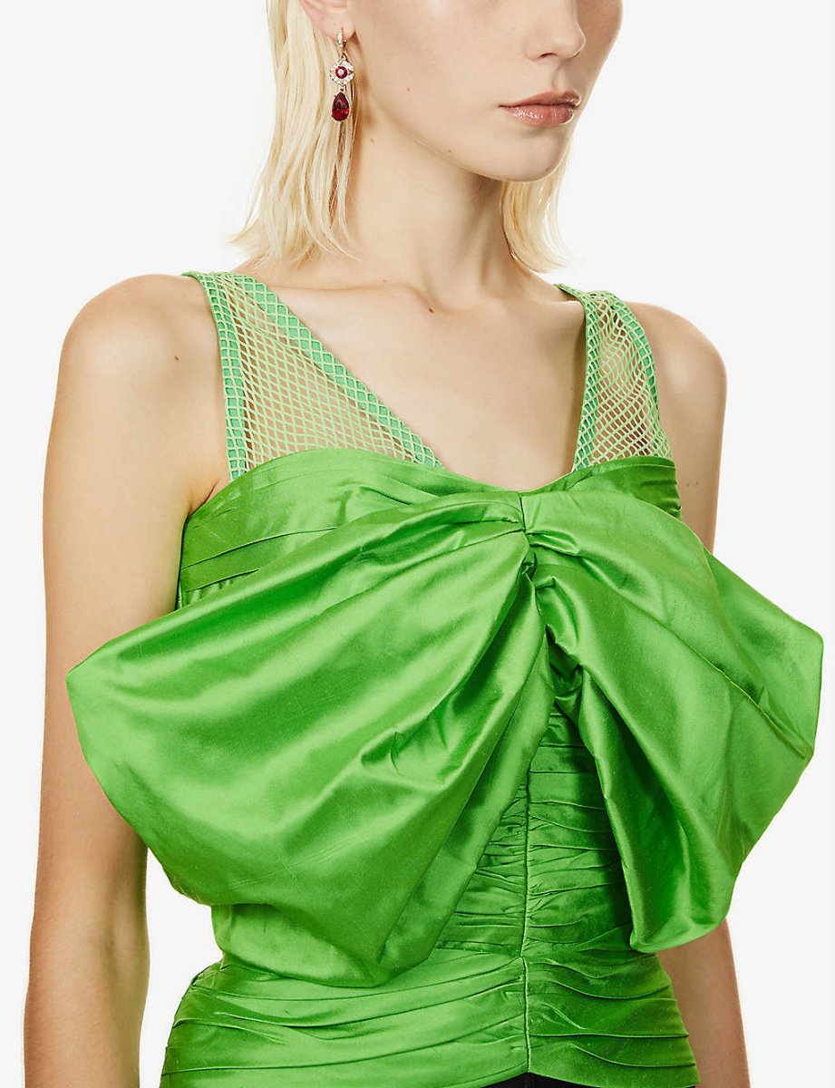 Rozie Corsets Off Shoulder Silk Blend Corset Top in Green - Imagen 4