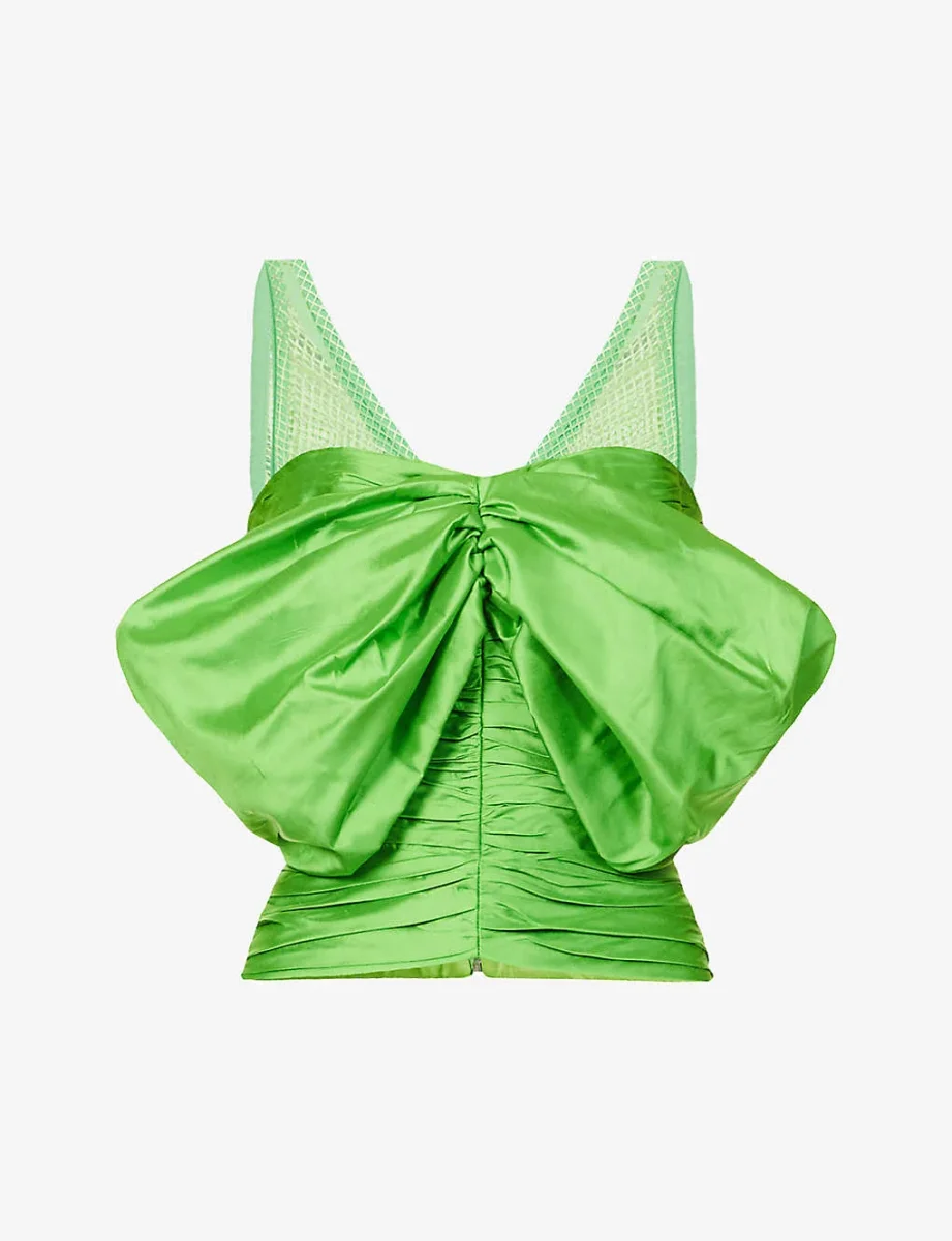Rozie Corsets Off Shoulder Silk Blend Corset Top in Green
