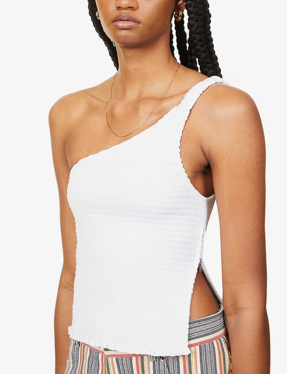 Reformation Holly One Shoulder Smocked Linen Top - Imagen 3