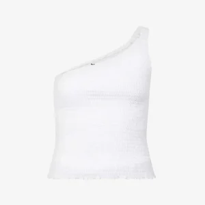 Reformation Holly One Shoulder Smocked Linen Top