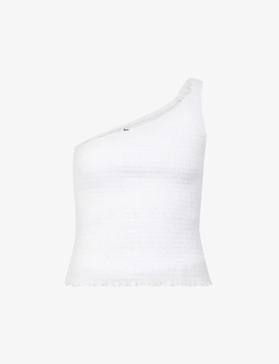 Reformation Holly One Shoulder Smocked Linen Top