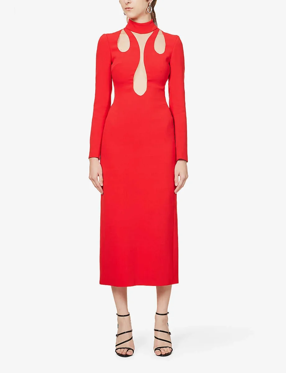 DAVID KOMA Red Cut-out Insert Detail Woven Midi Dress - Imagen 3