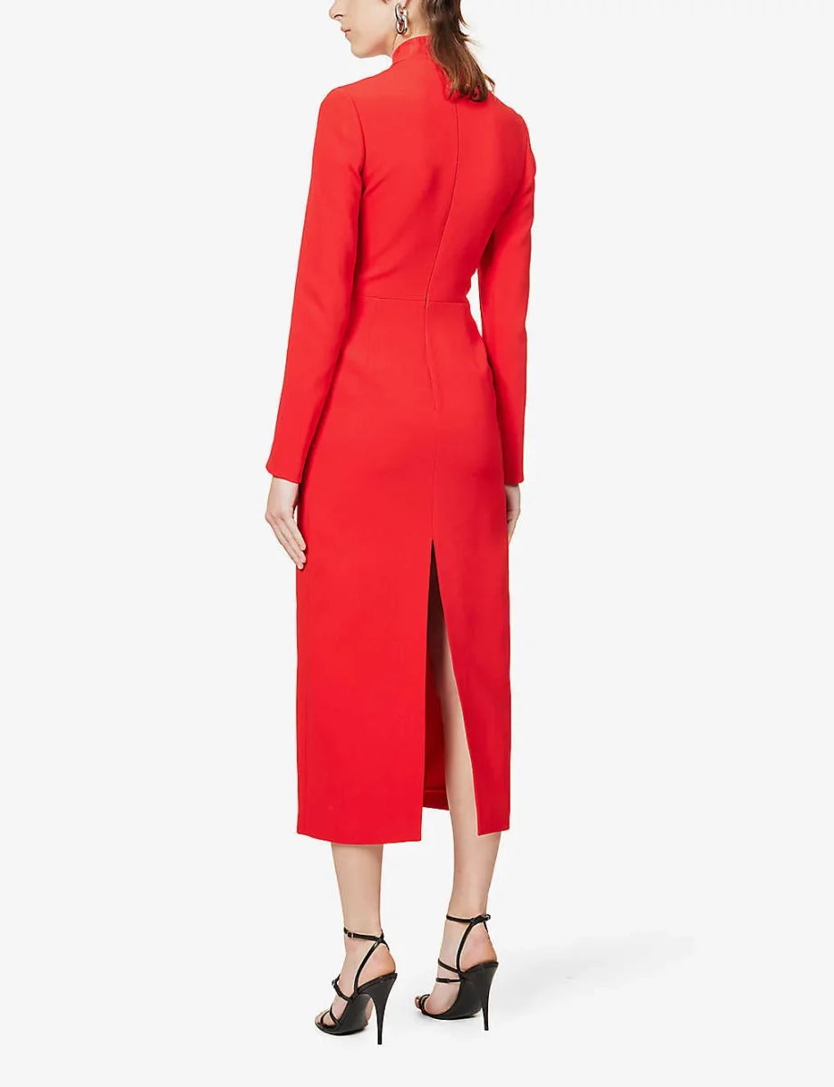 DAVID KOMA Red Cut-out Insert Detail Woven Midi Dress - Imagen 5