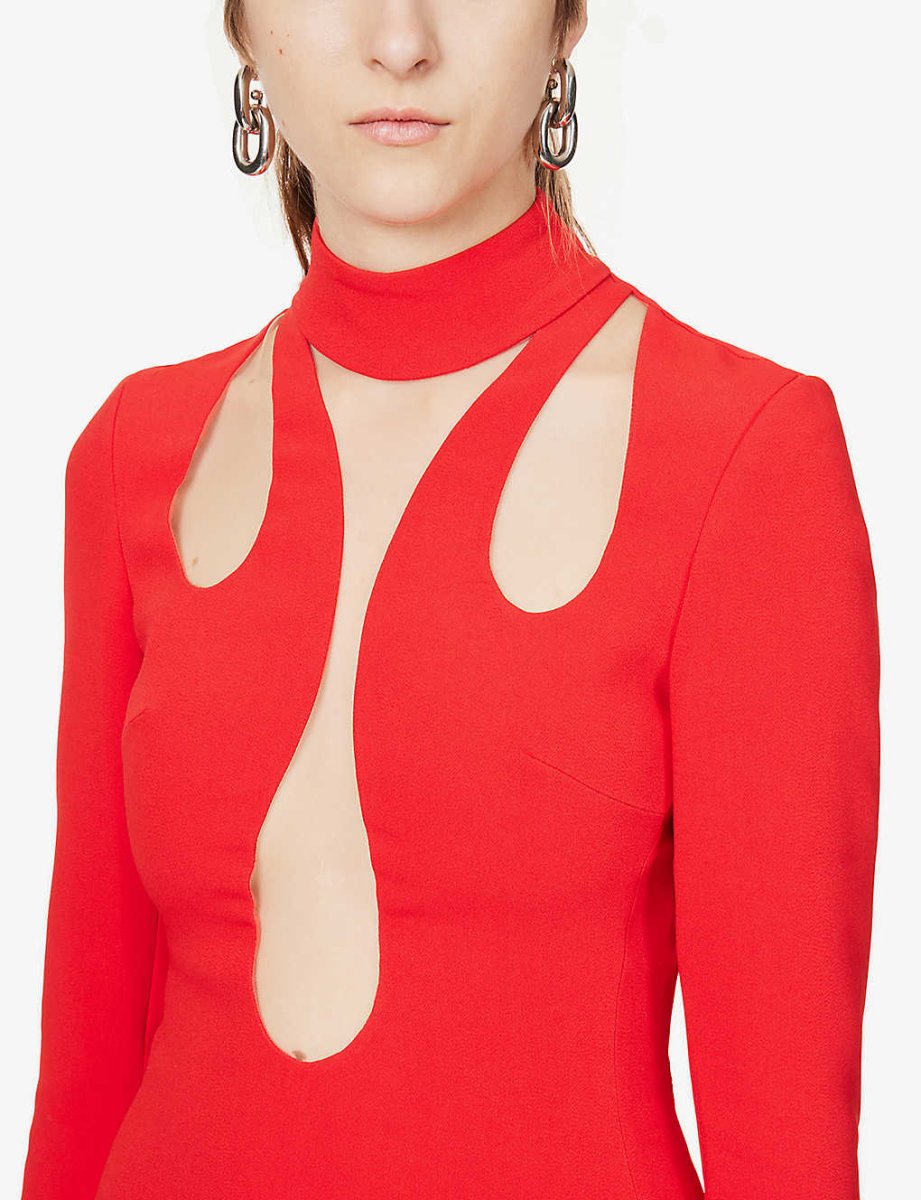 DAVID KOMA Red Cut-out Insert Detail Woven Midi Dress - Imagen 4